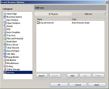 Add-ons tab